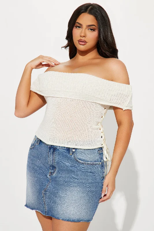 Ballet Babe Lace Up Sweater Top - Ivory