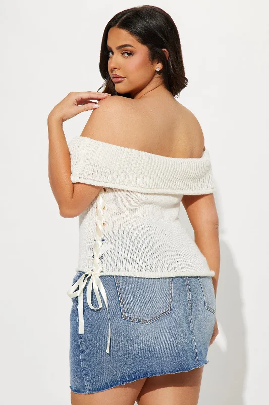 Ballet Babe Lace Up Sweater Top - Ivory