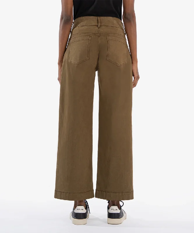 Charlotte High Rise Wide Let Pants in Dark Olive