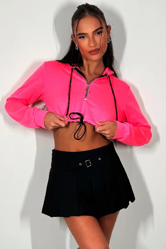 Crop Hooded Sweatshirt Neon Pink