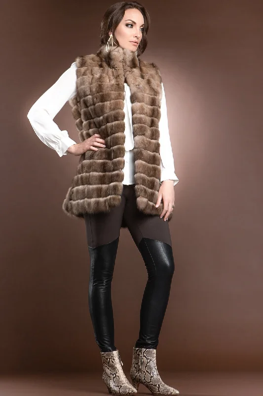 Sable Patchwork Fur Vest - Stand-Up Collar