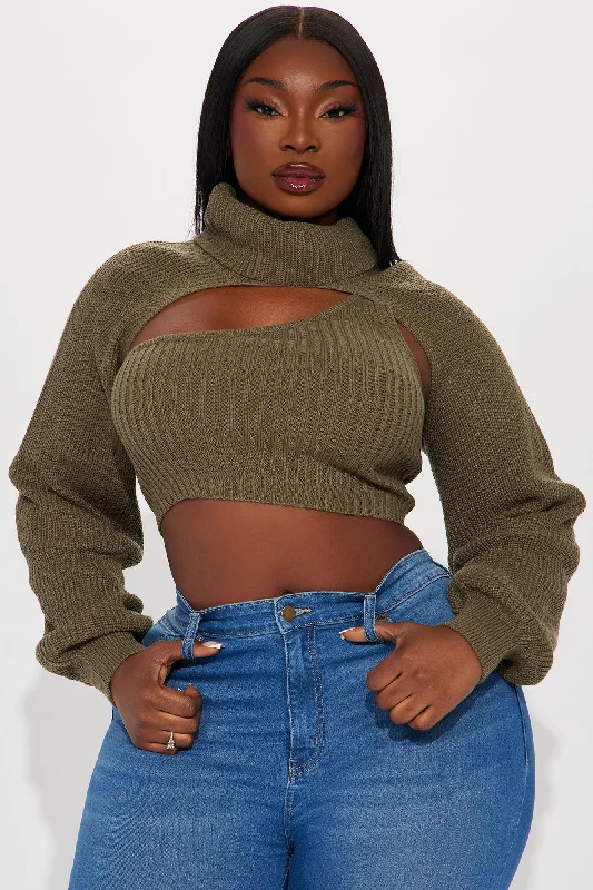 Feel It Out Turtleneck Sweater Set - Olive