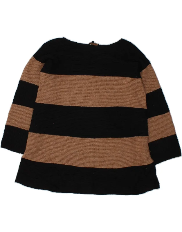 JAEGER Womens Boat Neck Jumper Sweater UK 16 Large Brown Striped Viscose