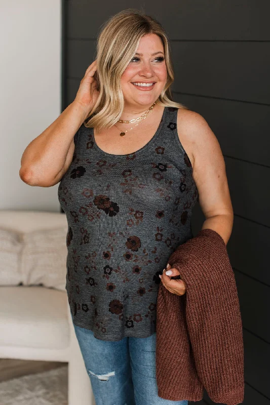 Looking For Flattery Floral Tank Top- Charcoal