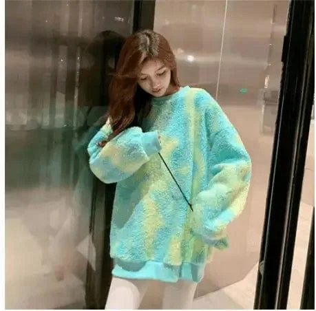 Student Loose Coat Color Tie-dye Thickened Imitation Lamb