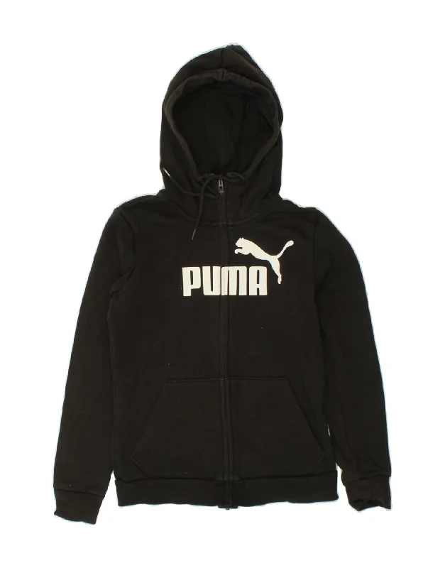 PUMA Womens Graphic Zip Hoodie Sweater UK 6 XS Black