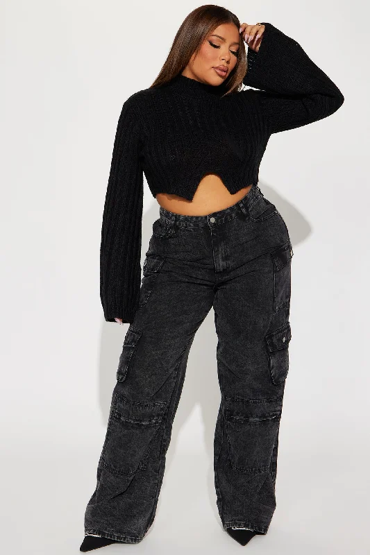 Rebel Heart Cropped Turtleneck Sweater - Black