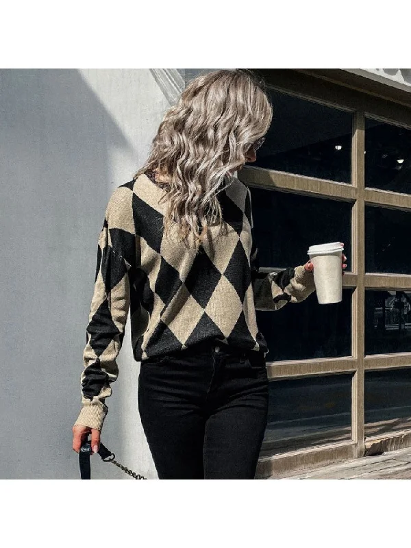 Rhombus Lattice Patchwork Loose Sweater