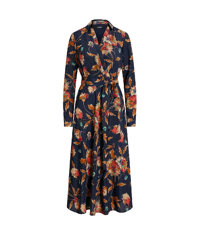 Floral Surplice Crepe Midi Dress - Multi