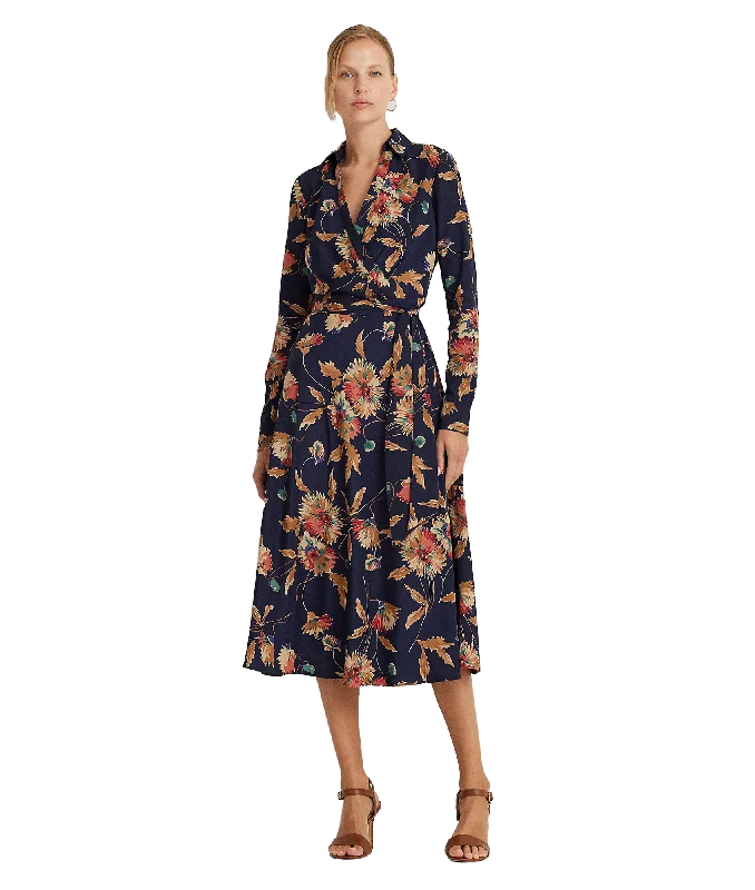 Floral Surplice Crepe Midi Dress - Multi