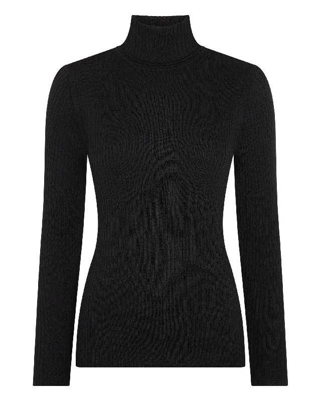 Women's Superfine Cashmere Ribbed Turtle Neck Sweater Black PRE-ORDER