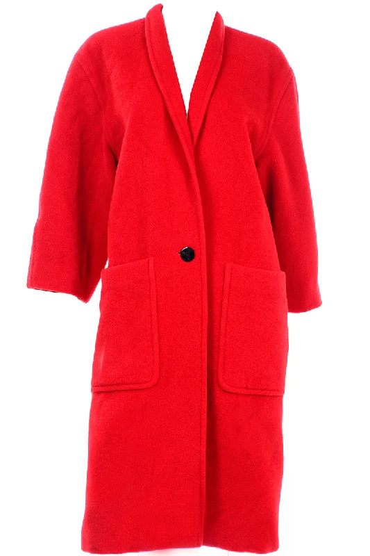 1980s Escada Vintage Red Alpaca Mohair Wool Coat With Pockets