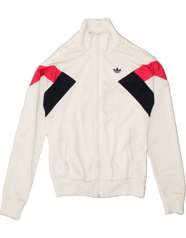 ADIDAS Womens Graphic Tracksuit Top Jacket UK 8 Small White Colourblock