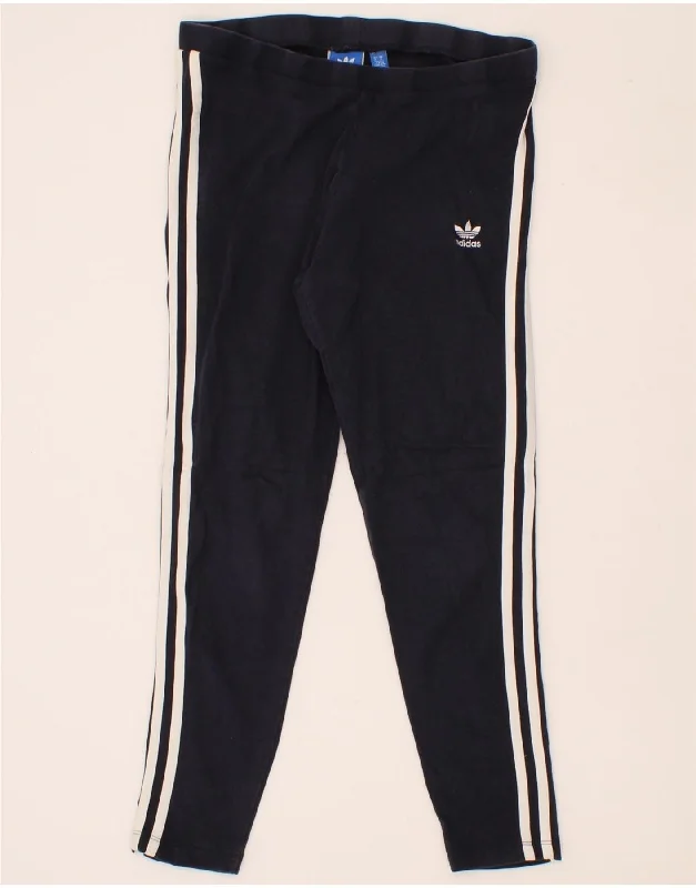 ADIDAS Womens Leggings UK 14 Medium Navy Blue Cotton