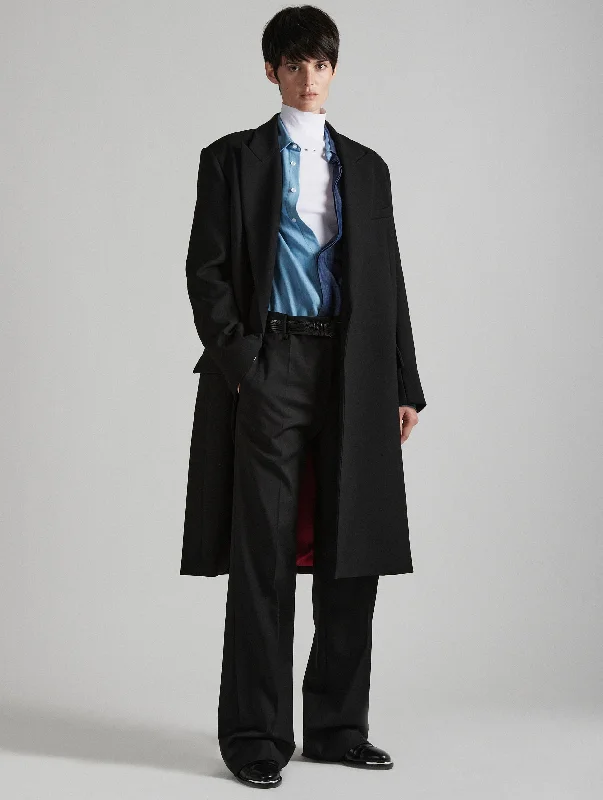 Black double gabardine overcoat