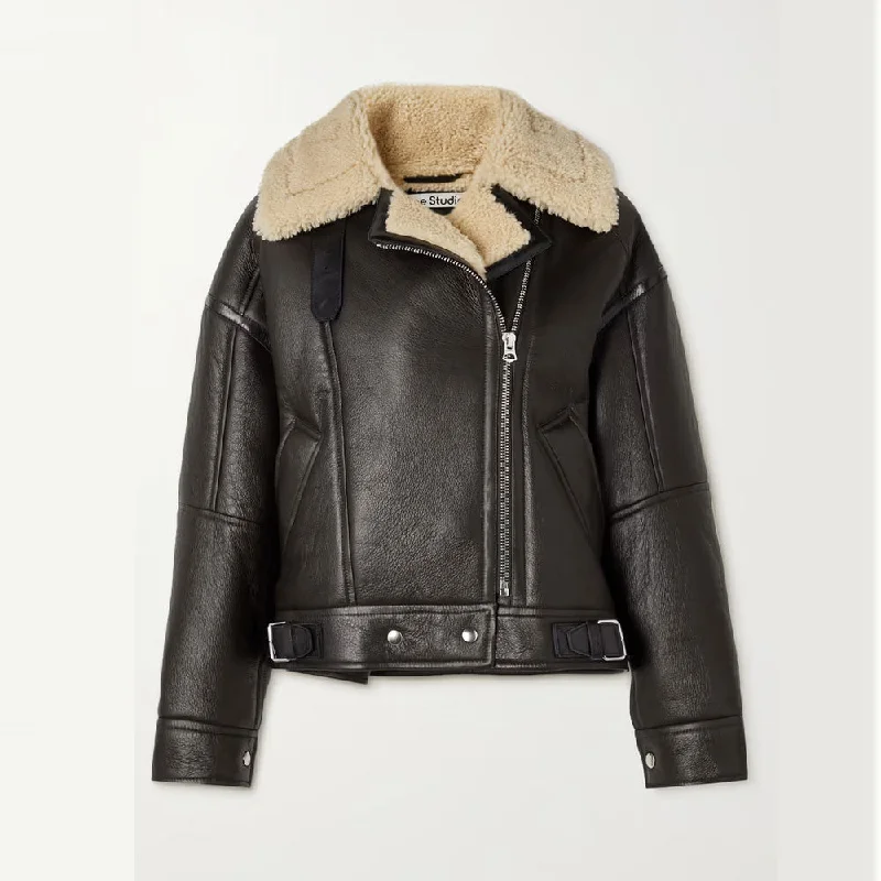 Black Women B3 RAF Aviator Cowhide Shearling Leather Jacket