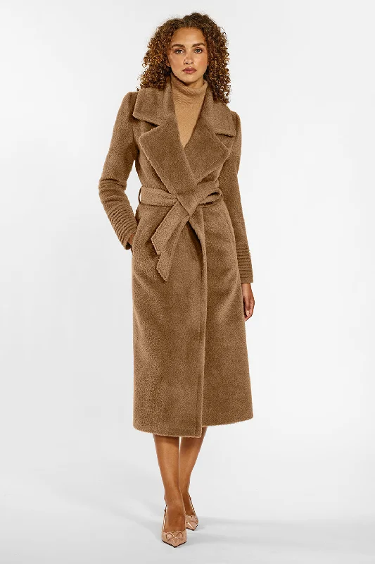 Bouclé Alpaca Long Notched Collar Wrap Coat