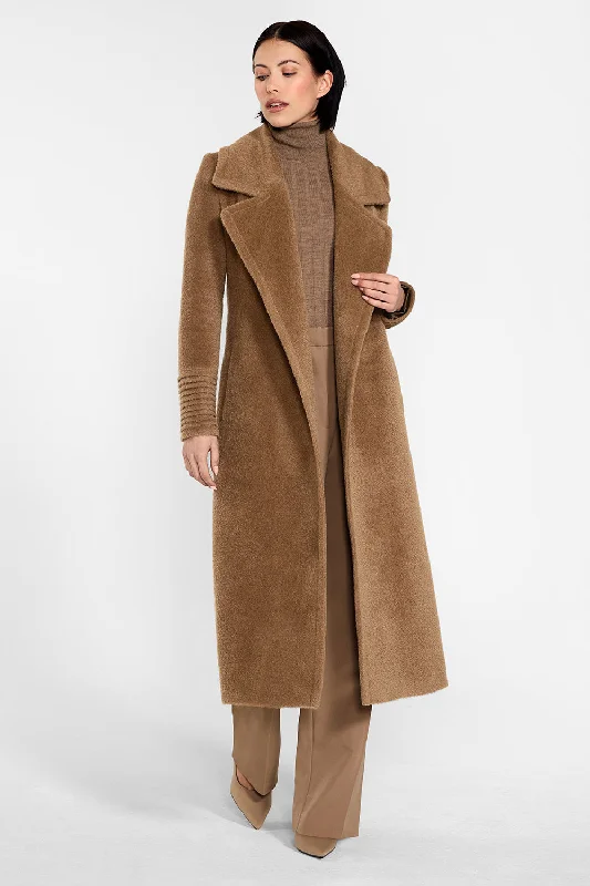 Bouclé Alpaca Long Notched Collar Wrap Coat