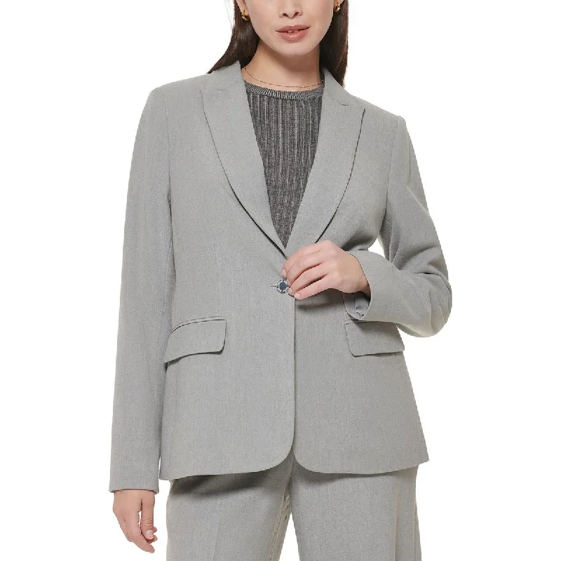 Calvin Klein Womens Petites Woven Long Sleeves One-Button Blazer