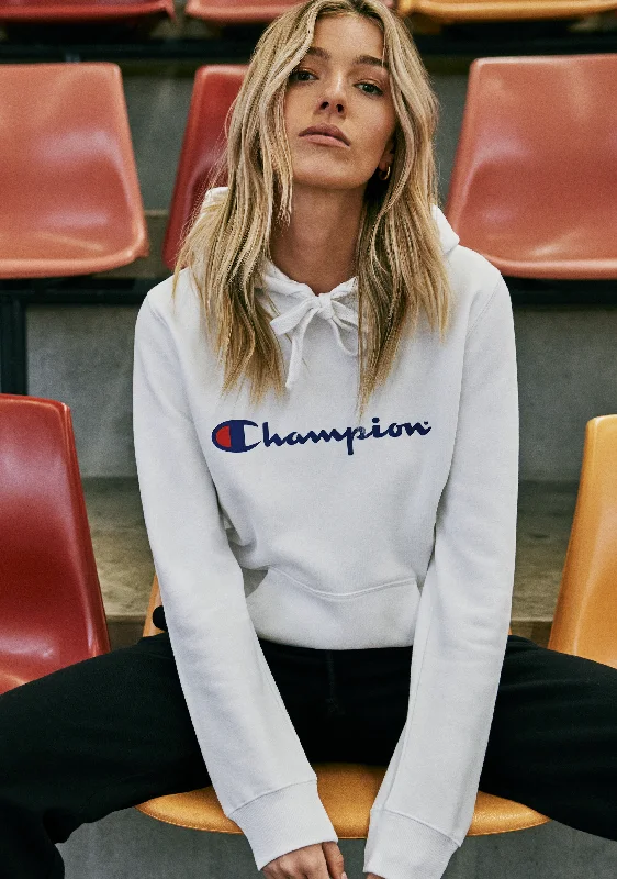 Champion Script Hoodie Womens White <br> CWG4N WIT