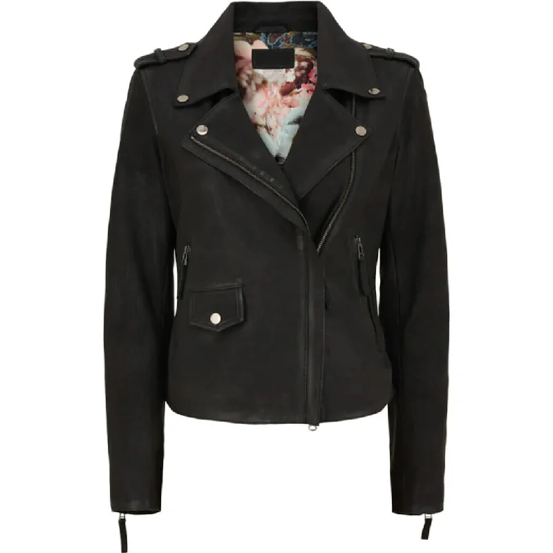 Women's Black Nubuck Biker Jacket | Stylish Outerwear with Edgy Appeal