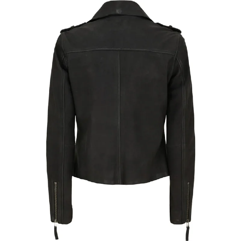 Women's Black Nubuck Biker Jacket | Stylish Outerwear with Edgy Appeal