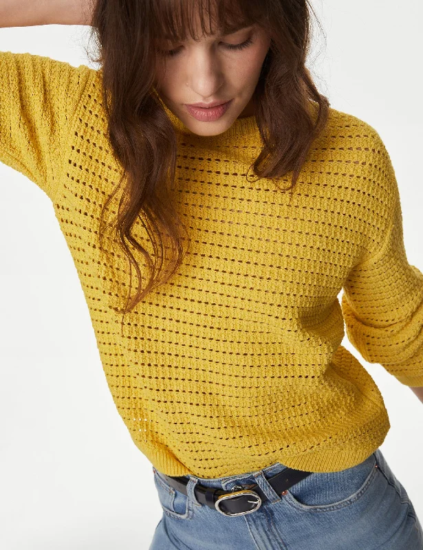 Cotton Rich Textured Crew Neck Jumper