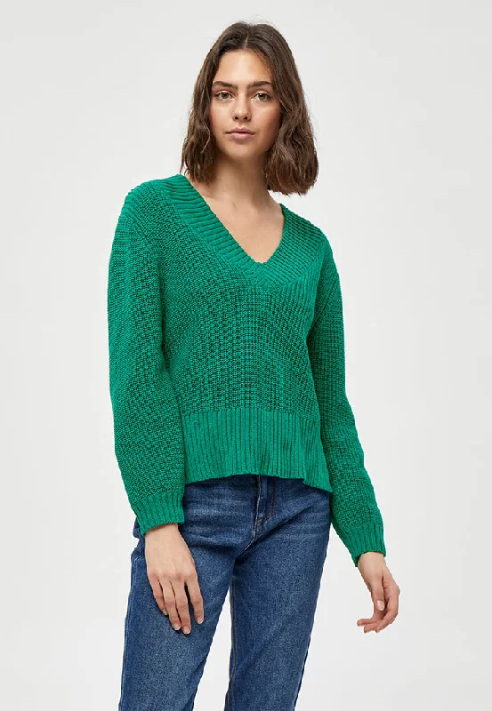 Destina V-Neck Knit Pullover - Cadmium Green