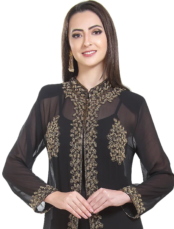 Embroidered Kurti in Black Overcoat Party Gown