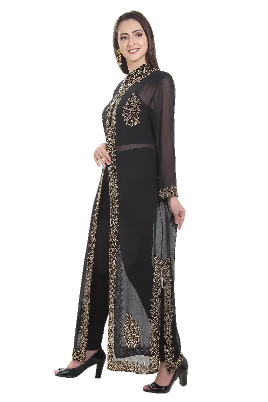 Embroidered Kurti in Black Overcoat Party Gown