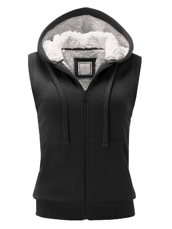 Women's Zip Up Sherpa-Lined Fleece Hoodie Vest (FWV1136)