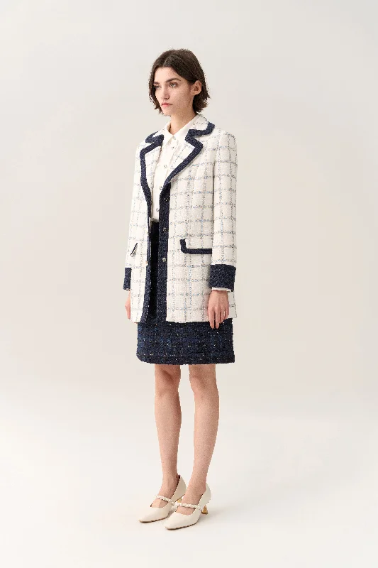 Flap-pocket Check Midi Coat