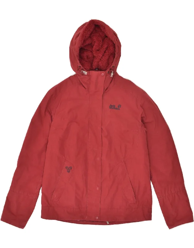 JACK WOLFSKIN Womens Hooded Windbreaker Jacket UK 10 Small Red Polyester