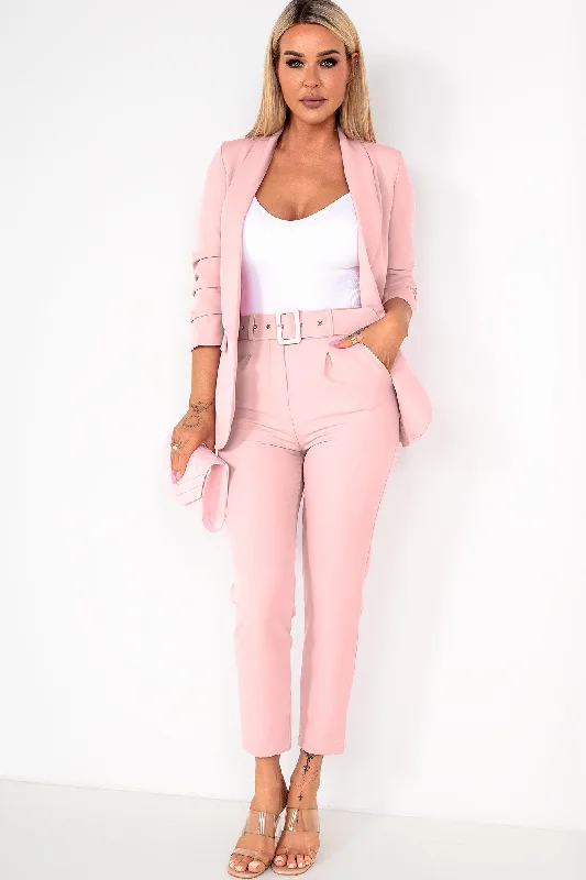 Joanna Pale Pink Ruched Blazer