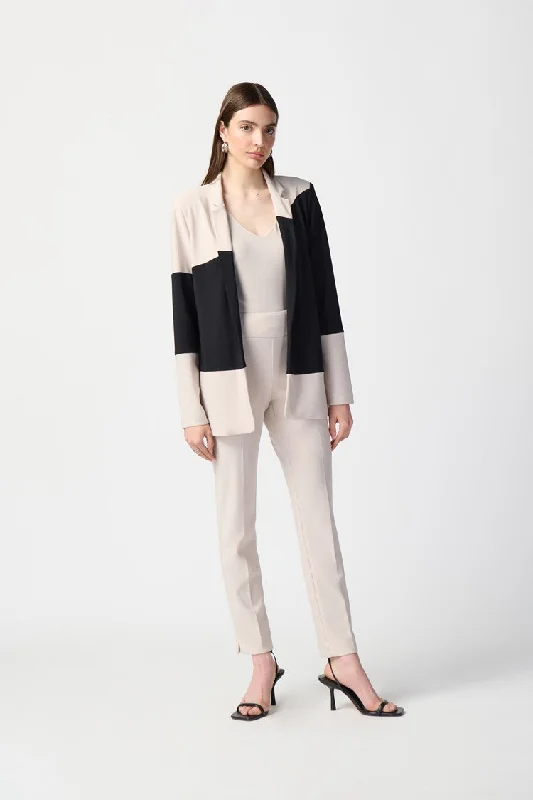 Joseph Ribkoff Moonstone/Black Color Block Silky Knit Straight Blazer