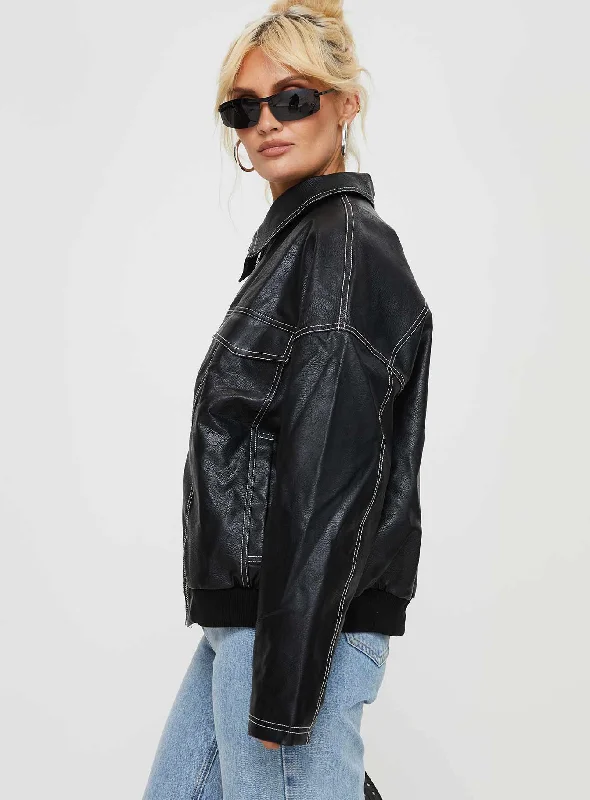 Kingsley Contrast Stitch Pu Jacket Black