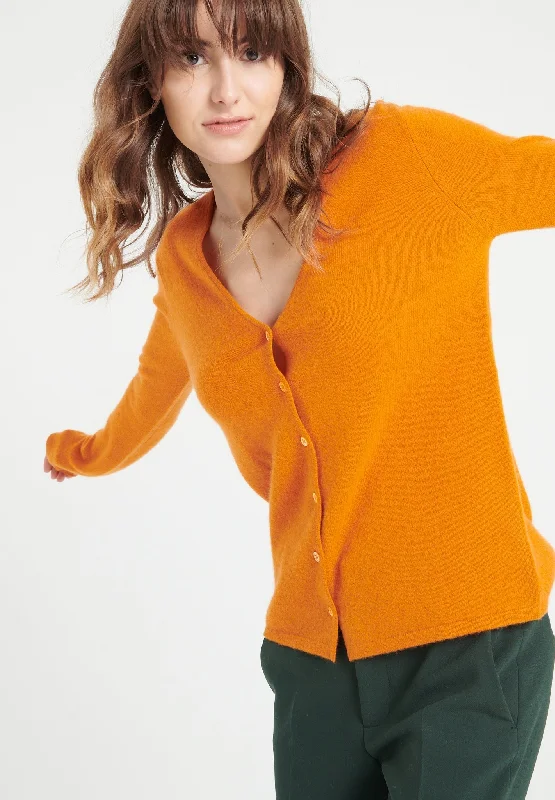 LILLY 7 Cardigan col V en cachemire cintré orange citrouille