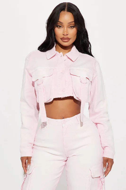 Love Hurts Cargo Denim Jacket - Pink