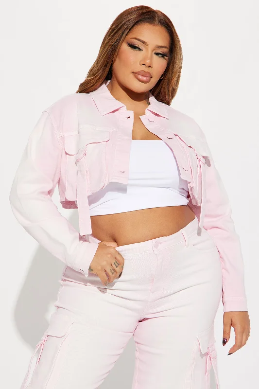 Love Hurts Cargo Denim Jacket - Pink