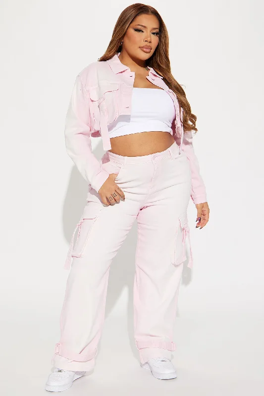 Love Hurts Cargo Denim Jacket - Pink