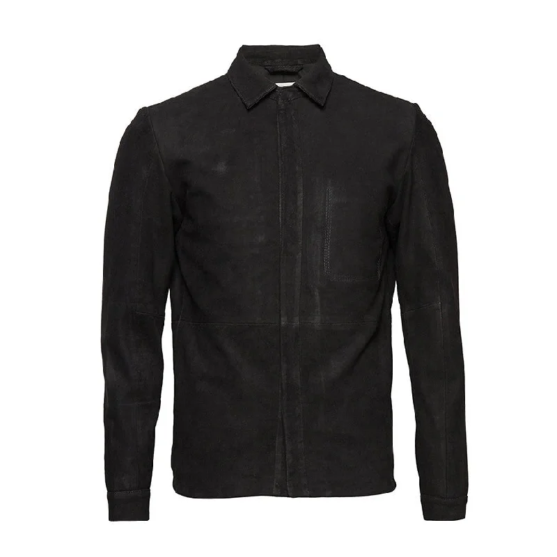 Men's Black Slim-Fit Suede Leather Shirt