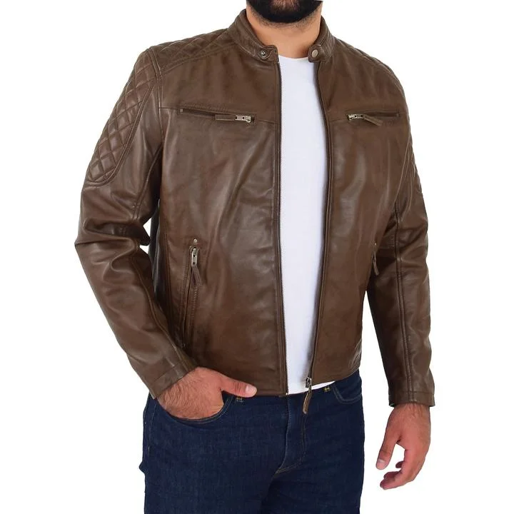 Mens Leather Biker Style brown Jacket