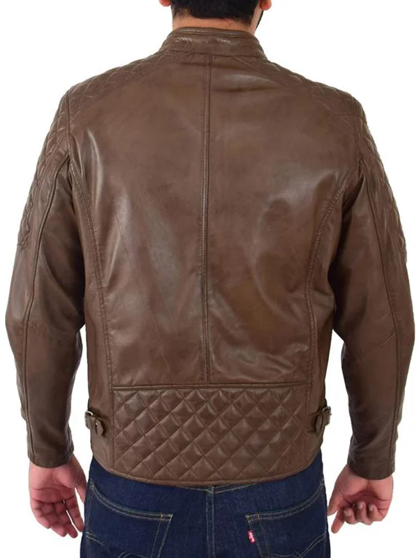 Mens Leather Biker Style brown Jacket