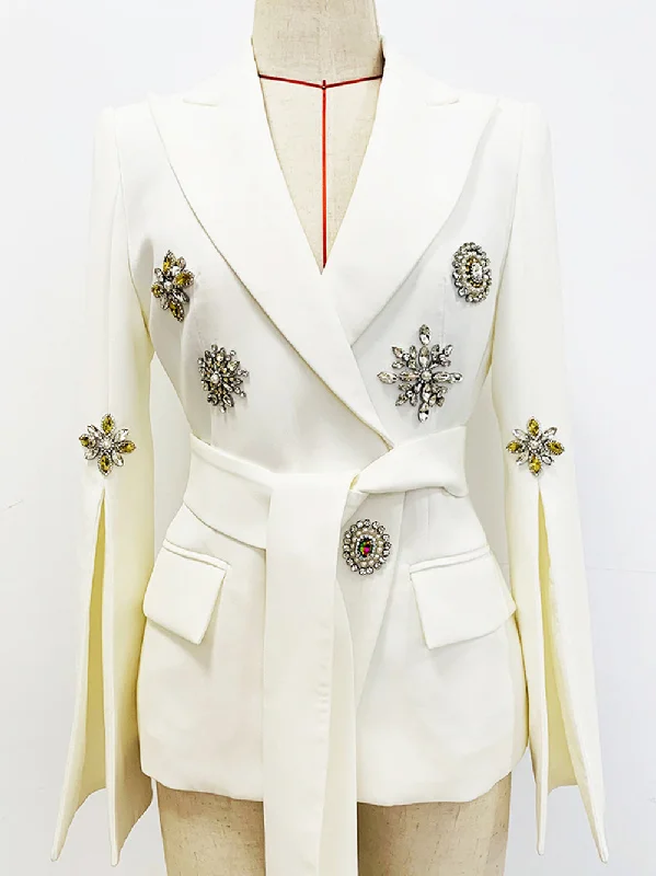 MICHA Rhinestone Belted Blazer