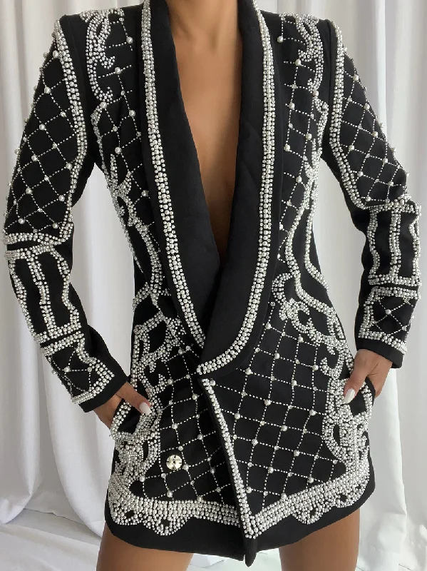 NAUTA Pearls Beaded Blazer Dress in Black