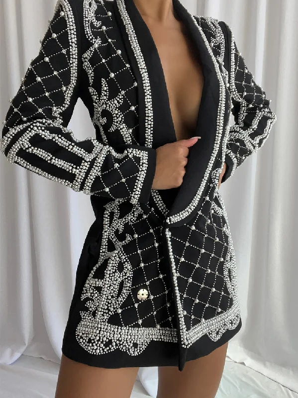 NAUTA Pearls Beaded Blazer Dress in Black