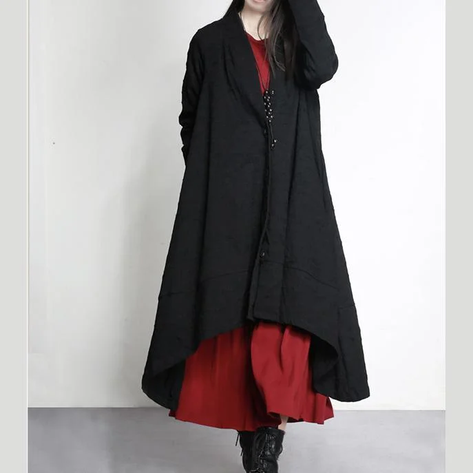 new fall winter black solid cotton outwear oversize vintage asymmetric design trench coats