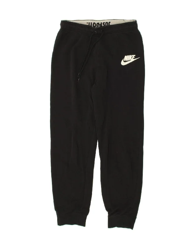 NIKE Womens Graphic Tracksuit Trousers Joggers UK 14 Medium Black Cotton