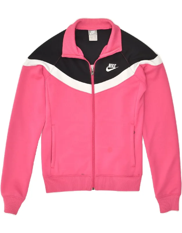 NIKE Womens Tracksuit Top Jacket UK 10/12 Medium Pink Colourblock