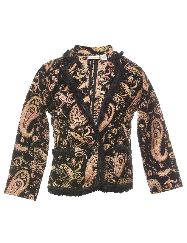 Paisley Pattern Beige & Black Metallic Tapestry Jacket - S